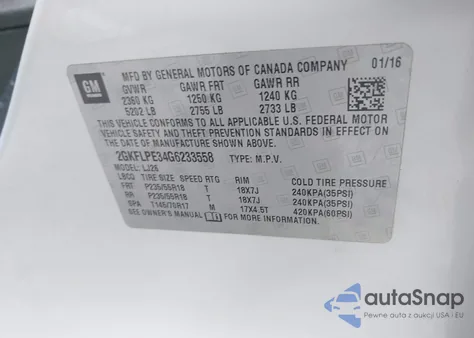 2016 GMC Terrain Slt из США, поврежденный, VIN 2GKFLPE34G6233558